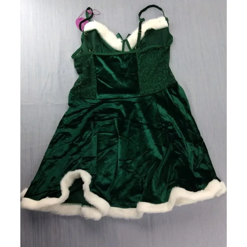Babydoll Lingerie For Women Corset Velvet Christmas V Neck Size M